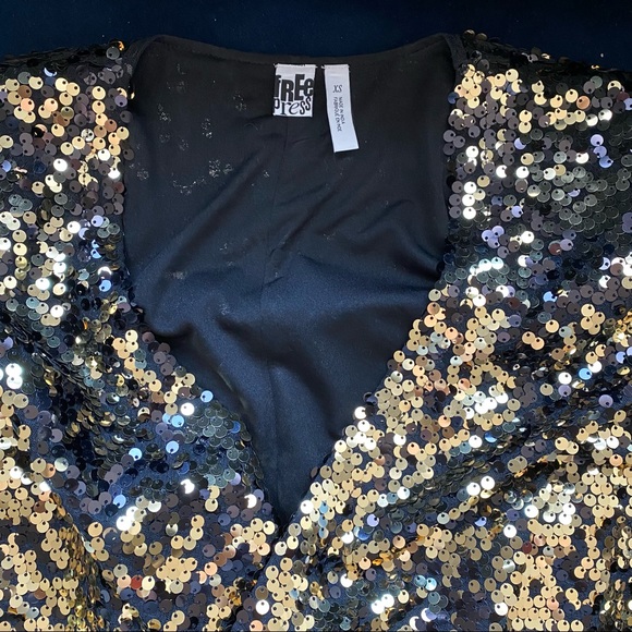 Free Press Gold Sequins Open Front Cropped Jacket - Picture 5 of 8